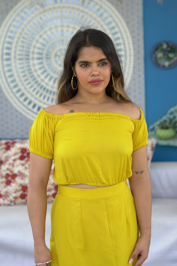 BARE BLISS OFF SHOULDER YELLOW TOP