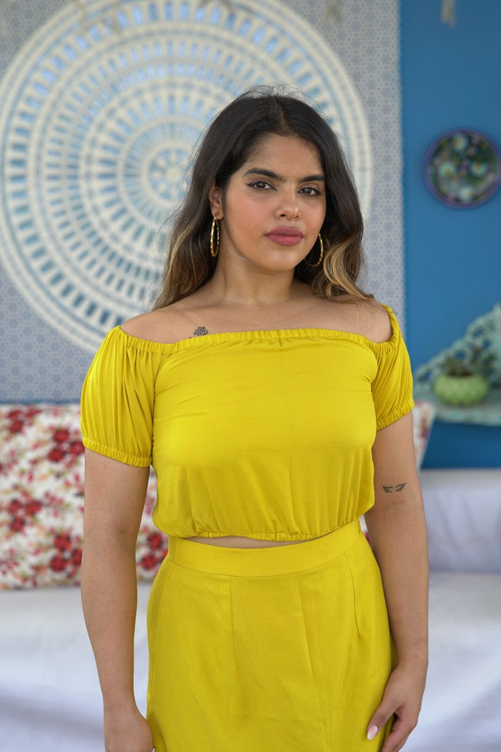 BARE BLISS OFF SHOULDER YELLOW TOP