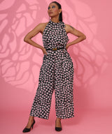 AMELIA BLACK AND WHITE JUMPSUIT WITH PINK FLOWERS