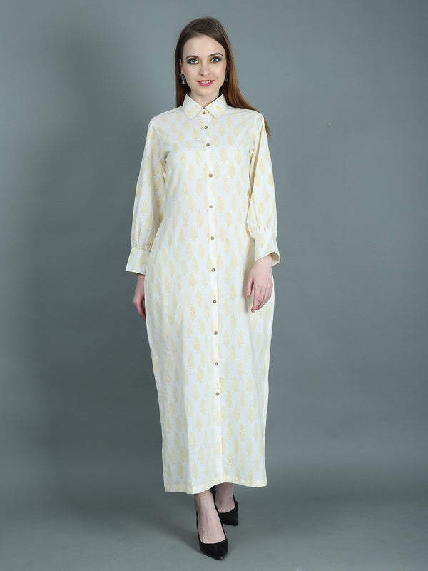 ALANI LEMON HANDBLOCK PRINT SHIRT DRESS