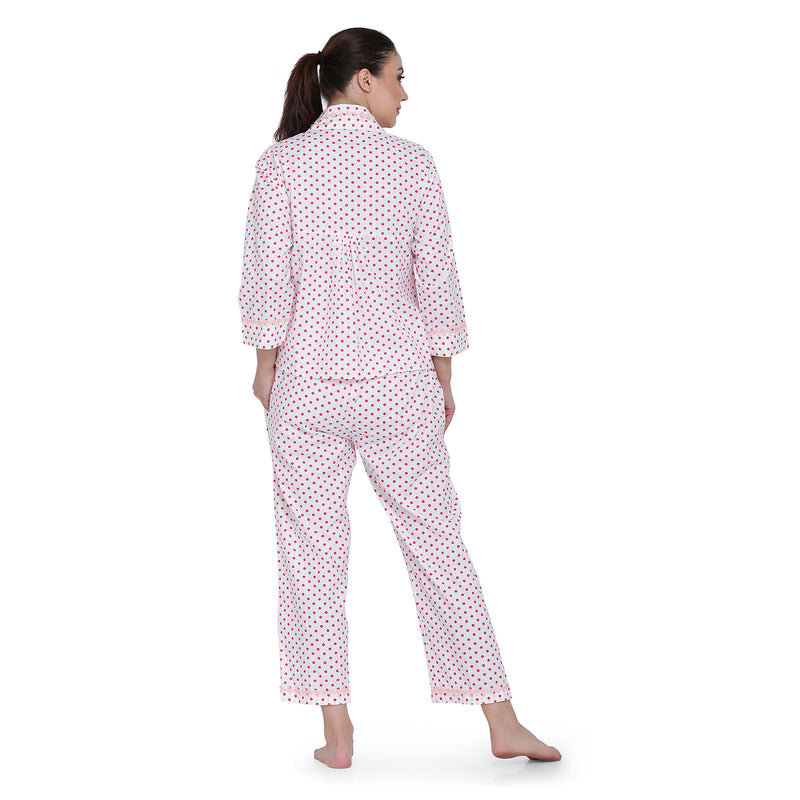 POLKA DOT PINK NIGHT SUIT WITH PAYJAMA, EYE MASK AND FACE MASK