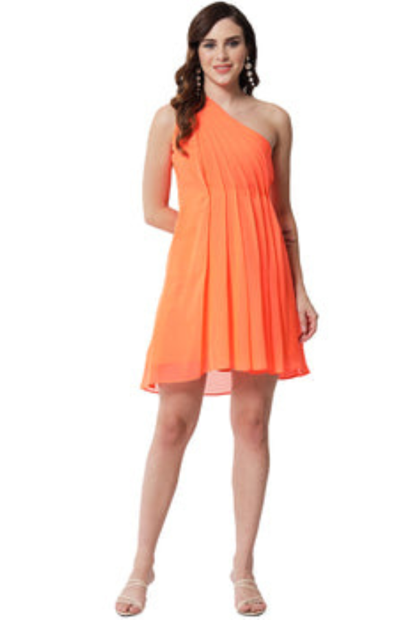 KEEP CALM BLOOM PLEATED CORAL SHORT DRESS