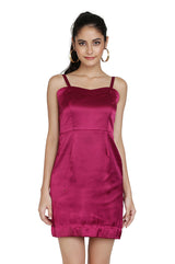 NEVER UNDERESTIMATE THE POWER OF A WINE COLOR SATIN DRESS