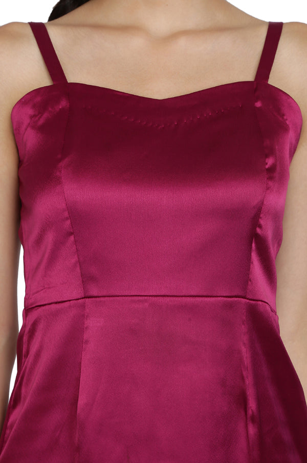 NEVER UNDERESTIMATE THE POWER OF A WINE COLOR SATIN DRESS