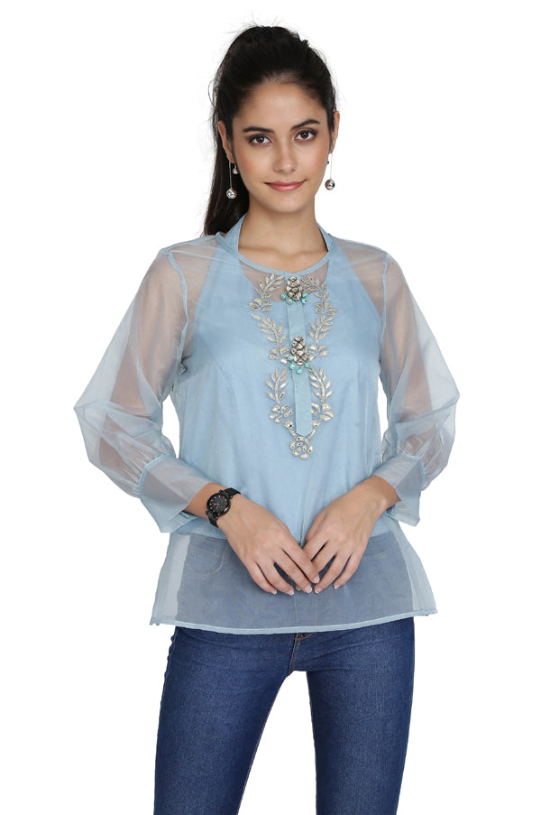 SAPPHIRE EMBROIDERED ORGANZA TOP