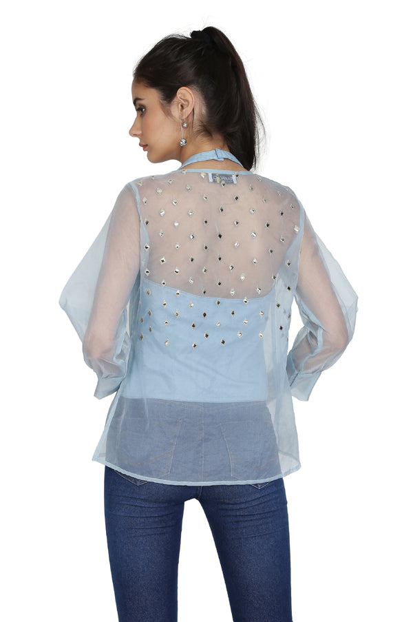 SAPPHIRE EMBROIDERED ORGANZA TOP